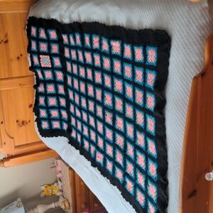 Handmade Crochet Blanket with Pink and Blue Squares